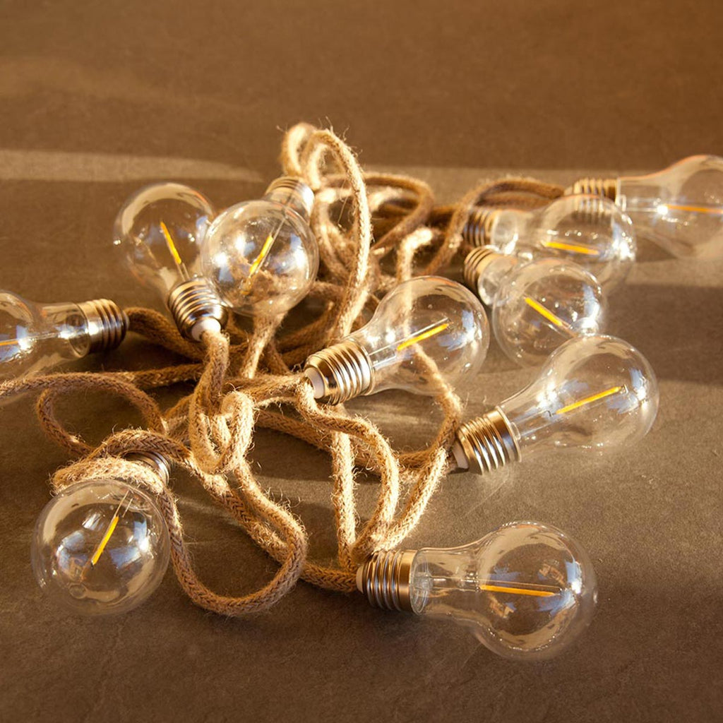 Outdoor string lights in rope with 10 transparent filament bulbs warm white LED FANTASY CORD 7.70m - REDDECO.com