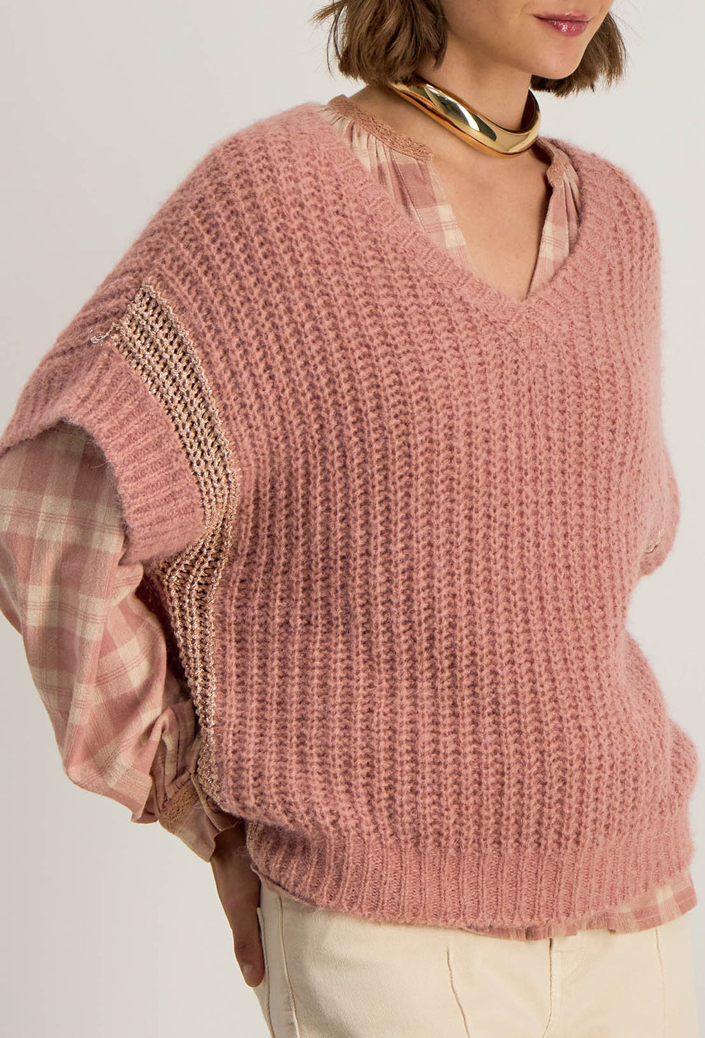 Lurex trui met V-hals Nexa - Roze