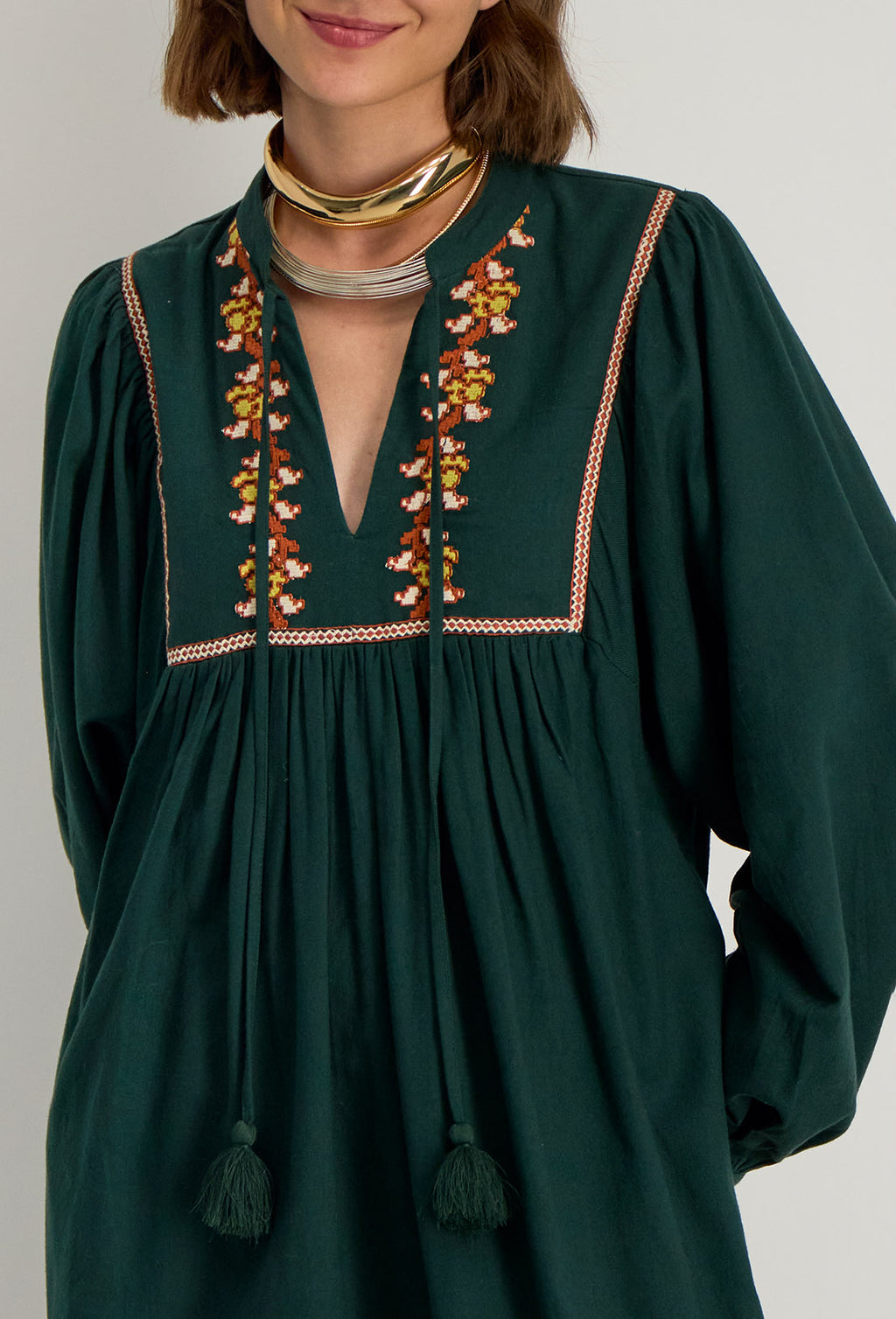 Dalema Embroidered Dress - Forest Green