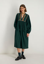 Dalema Embroidered Dress - Forest Green