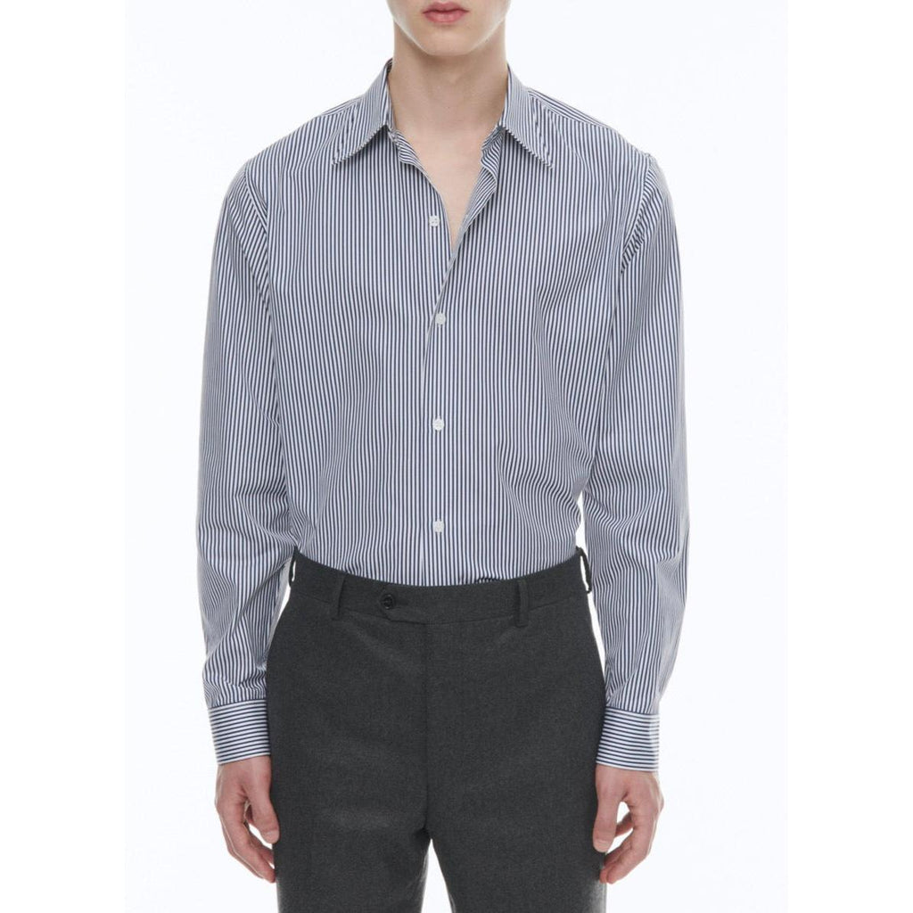 Cotton Shirt - Baton Stripes Navy Blue