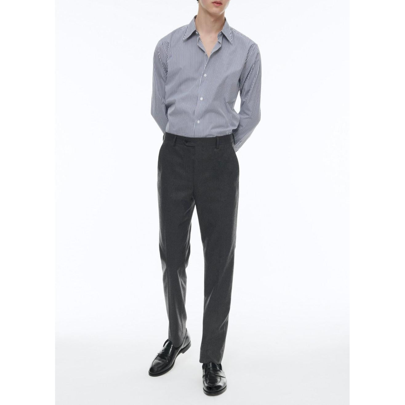 Cotton Shirt - Baton Stripes Navy Blue