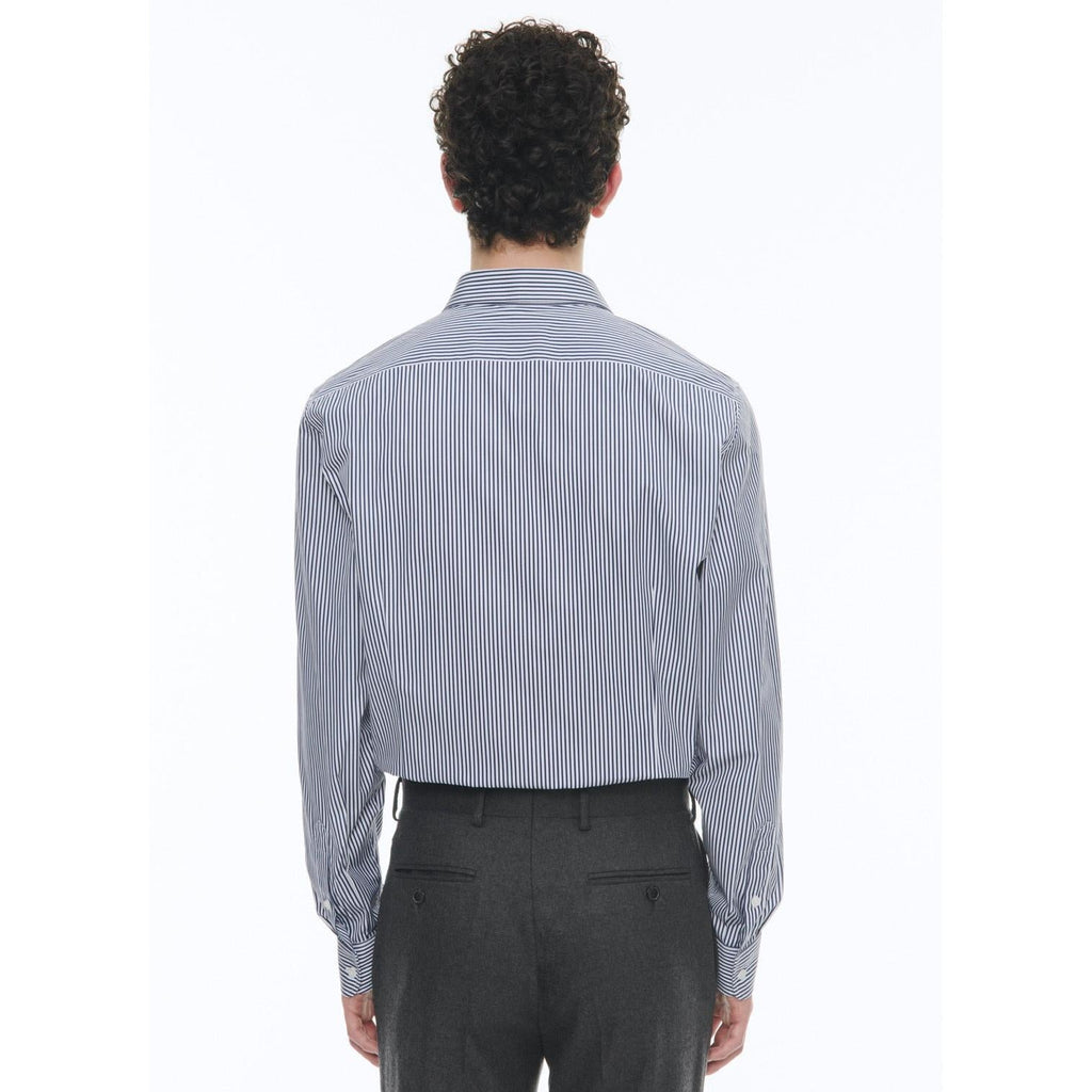 Cotton Shirt - Baton Stripes Navy Blue