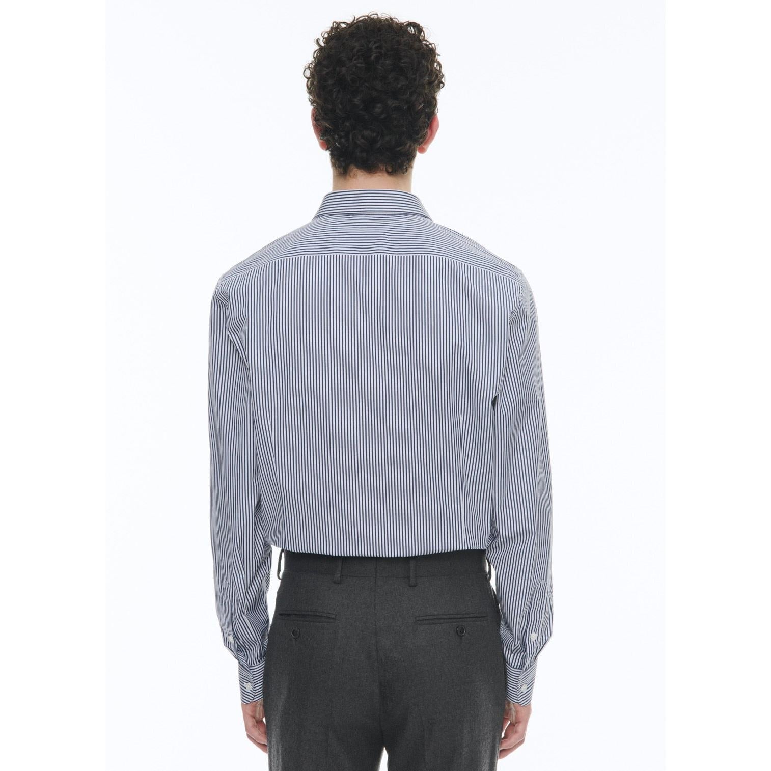 Cotton Shirt - Baton Stripes Navy Blue