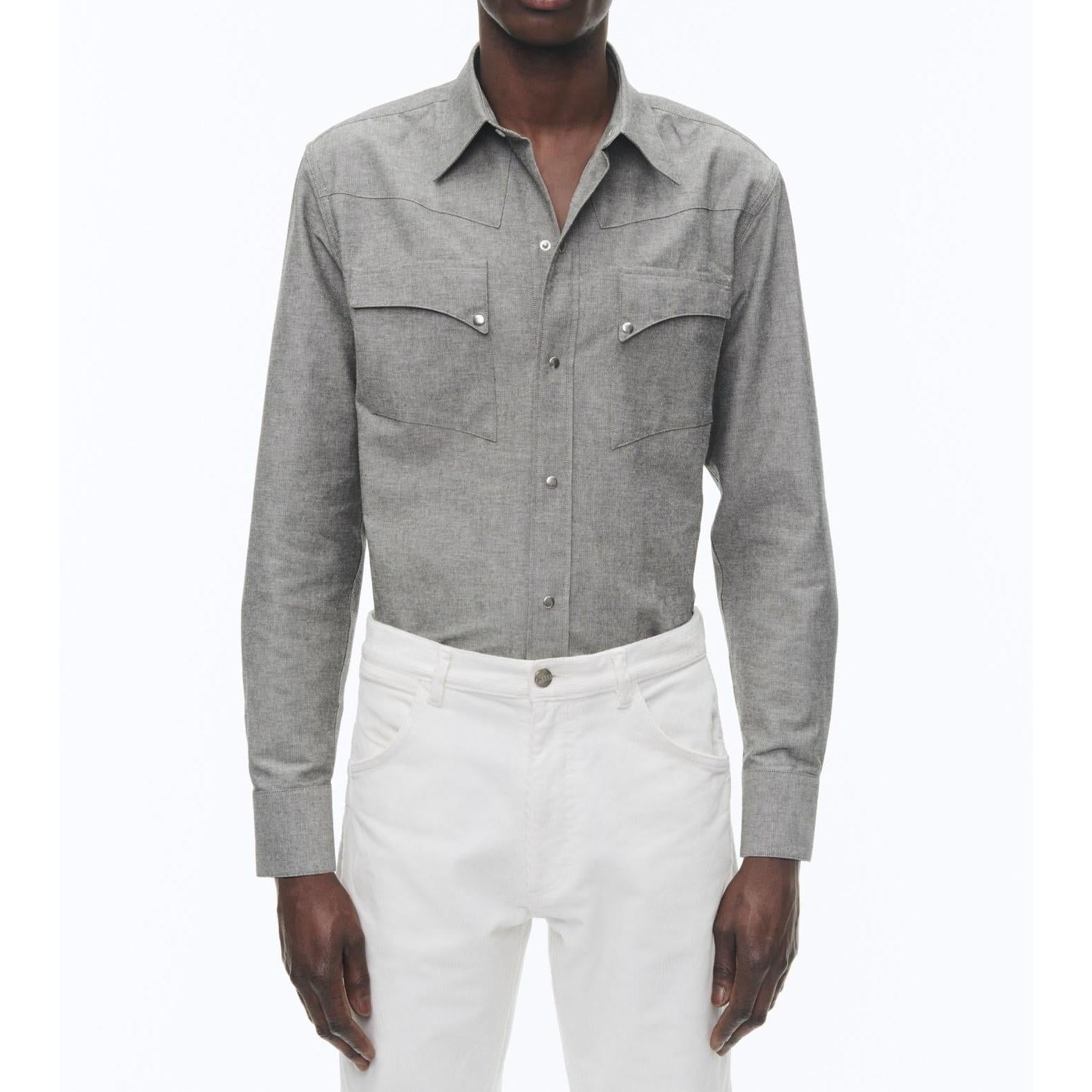 Fursac - Chemise Western Grise En Coton - Gris Foncé