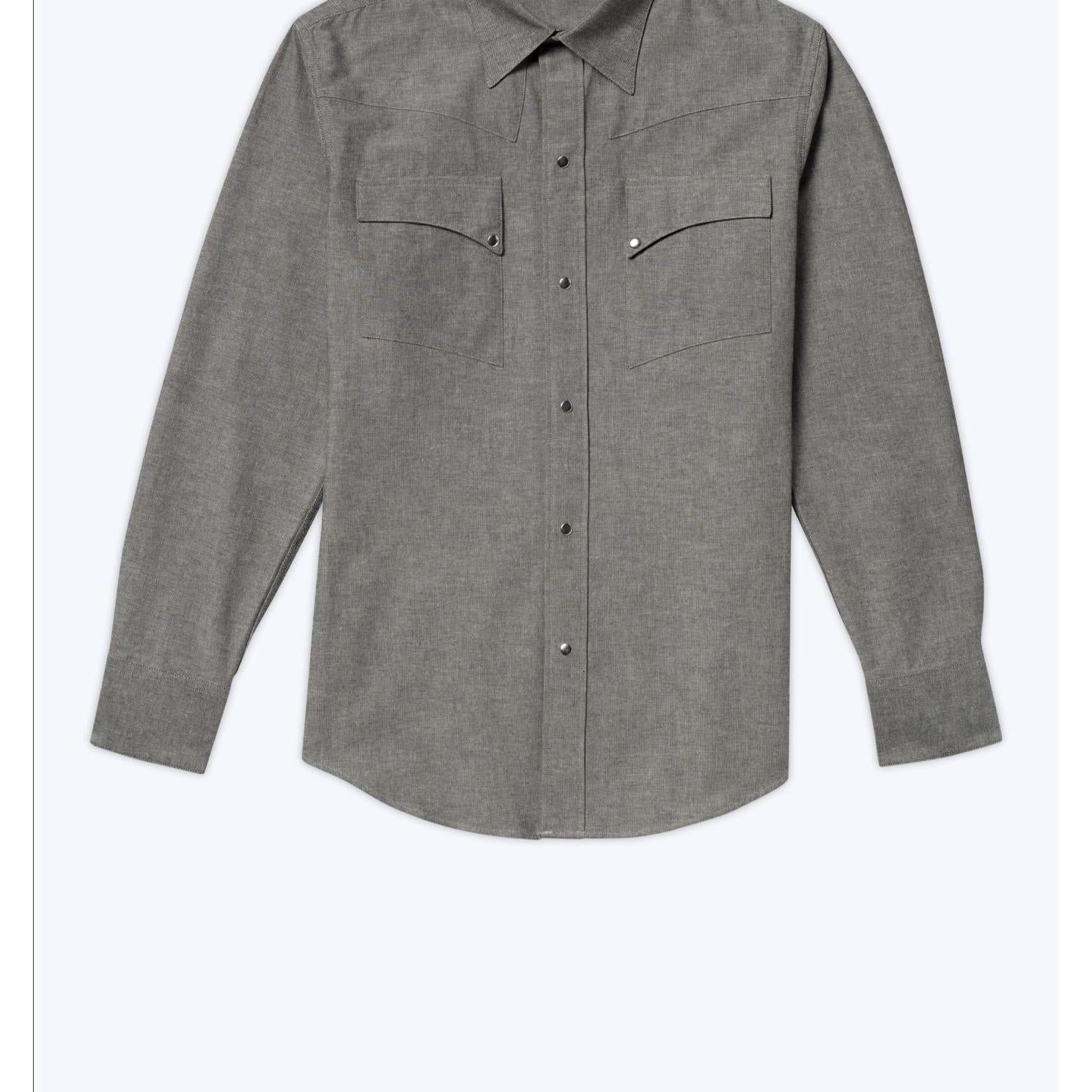 Fursac - Chemise Western Grise En Coton - Gris Foncé