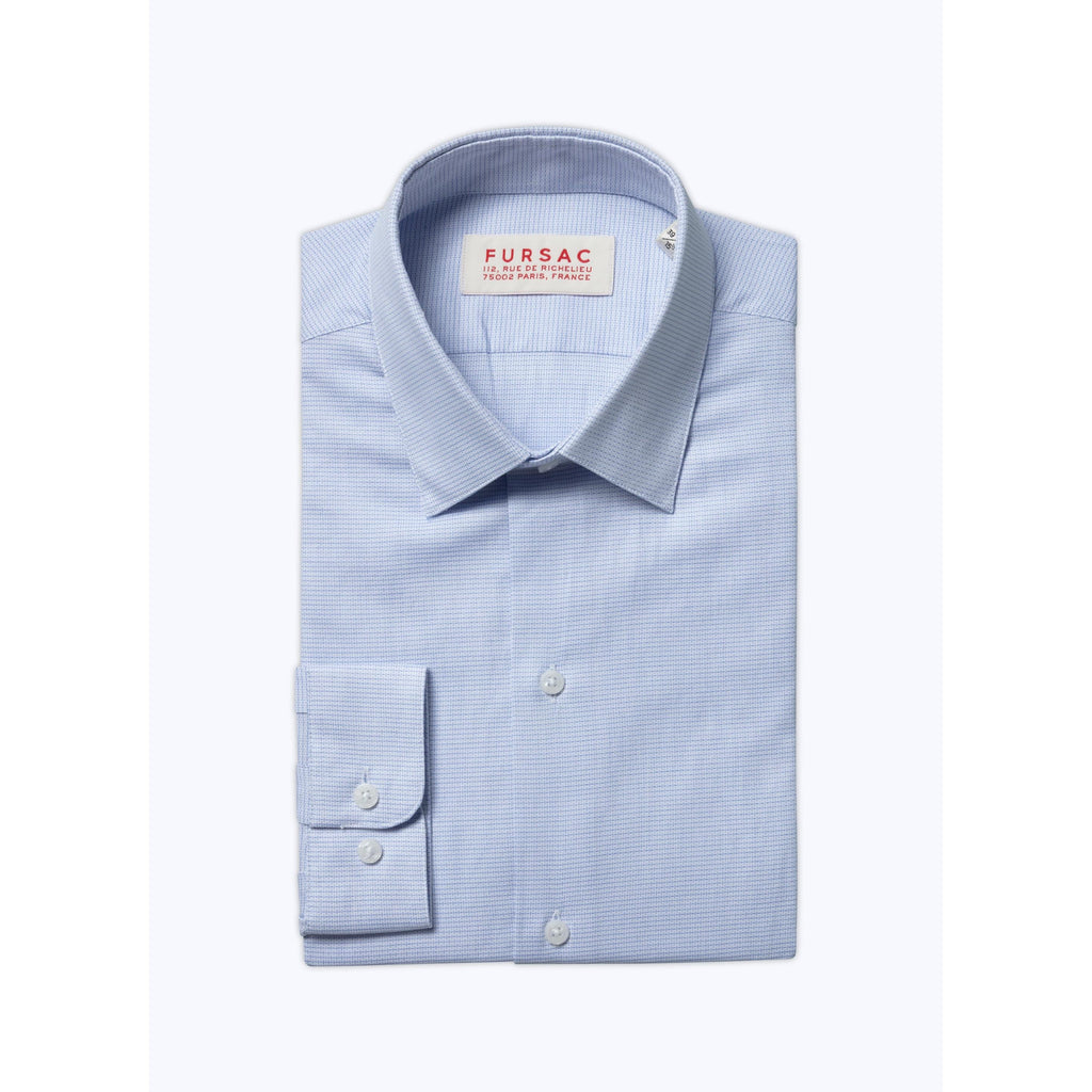 Fursac - Chemise Bleu Ciel En Micro Armuré De Coton - Bleu Ciel