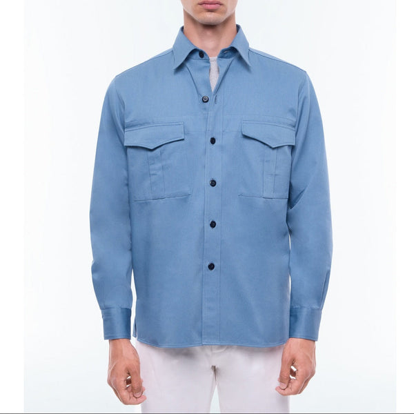 Fursac - Surchemise Twill Épais Bleue - Bleu Gris