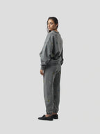 Pantalon Kiara In Grey Beaded Embroideried Fleece