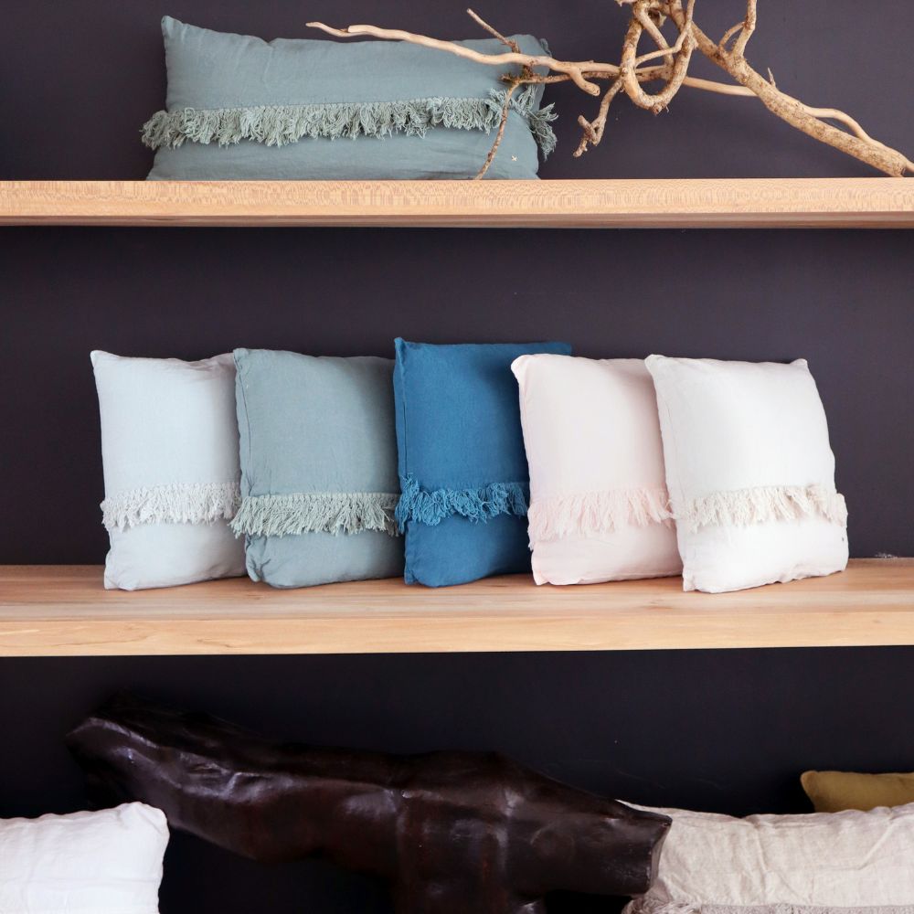 Housse De Coussin En Lin Lavé À Finitions Frangées Hartyfrange - Piscin