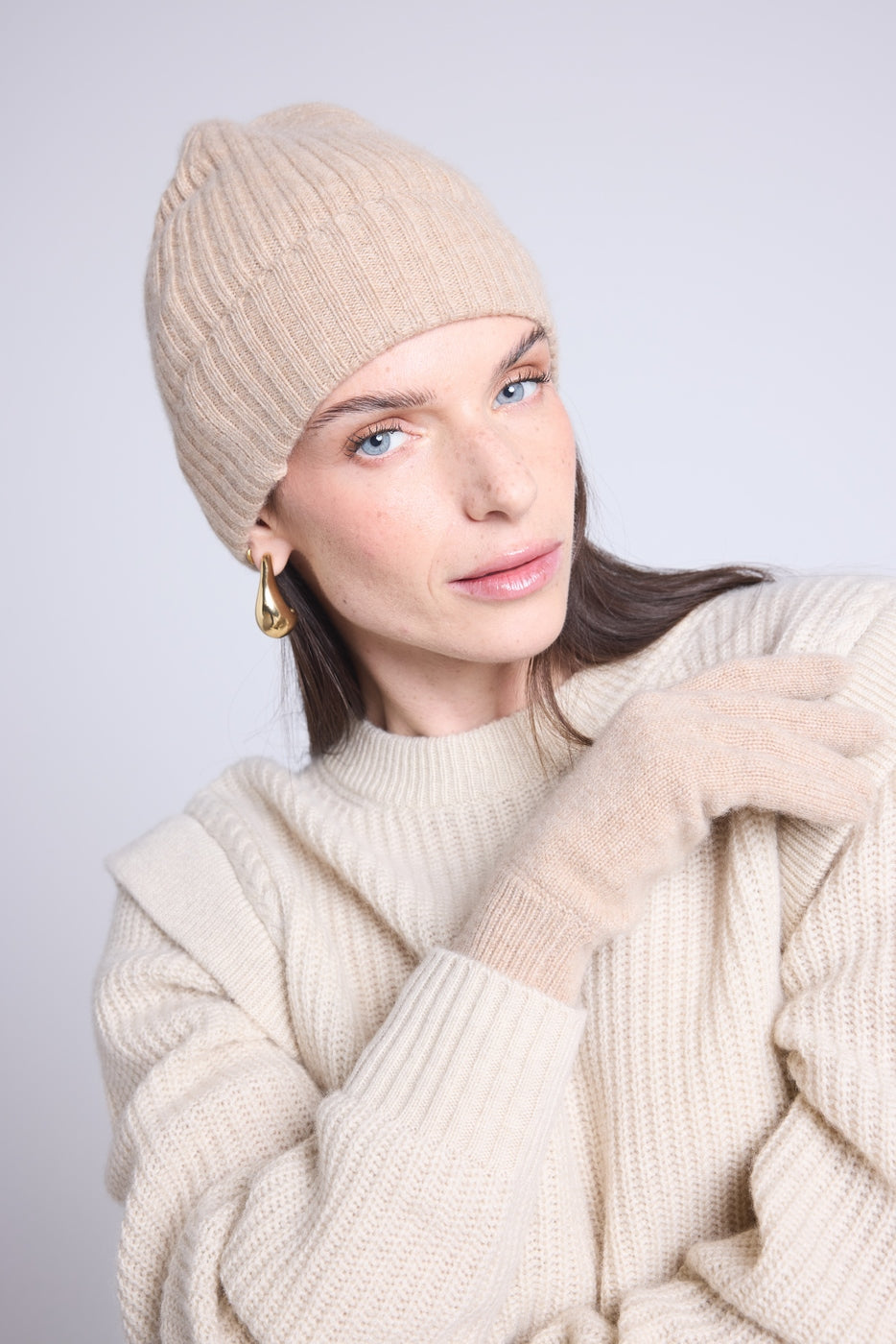 Bonnet Unisexe Hat - Beige Creme - Mixte - 100% Cachemire