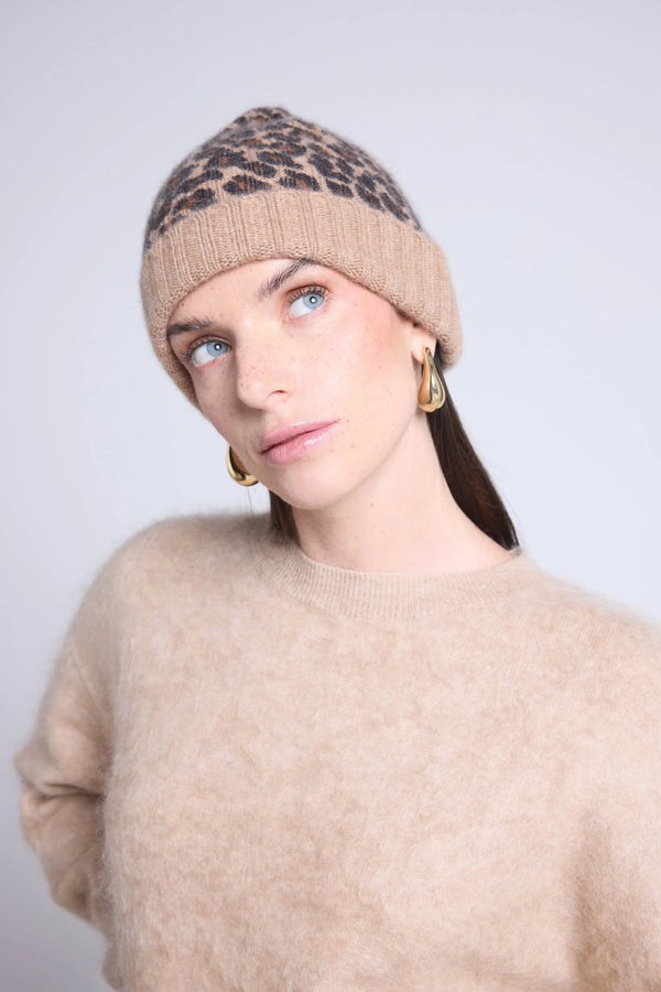 Bonnet Unisexe Leopard Hat - Beige Leopard - Mixte - 100% Cachemire