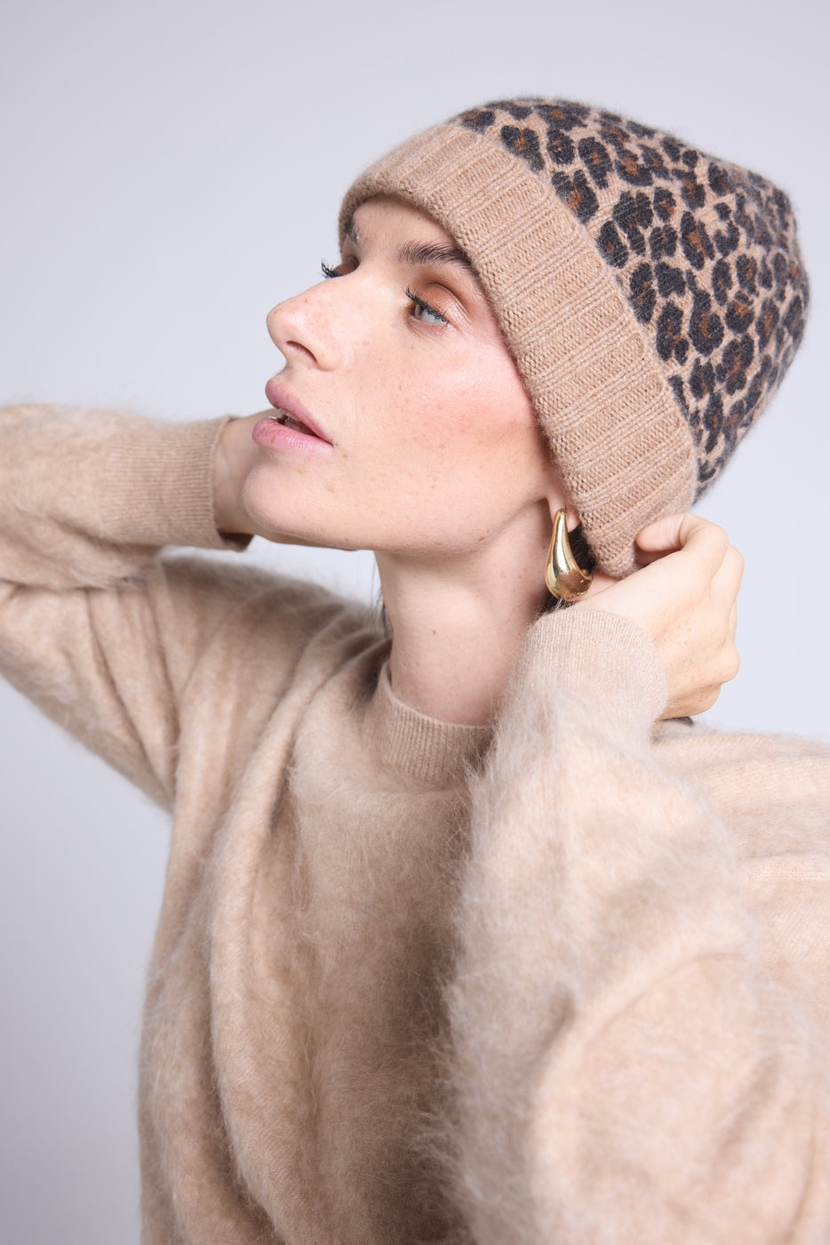 Bonnet Unisexe Leopard Hat - Beige Leopard - Mixte - 100% Cachemire