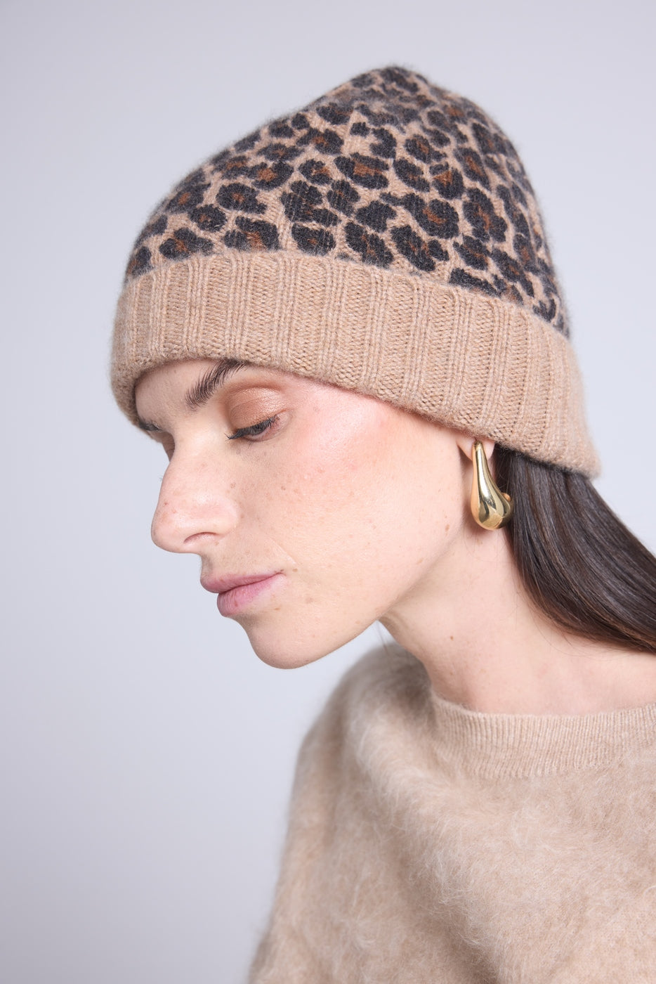 Bonnet Unisexe Leopard Hat - Beige Leopard - Mixte - 100% Cachemire