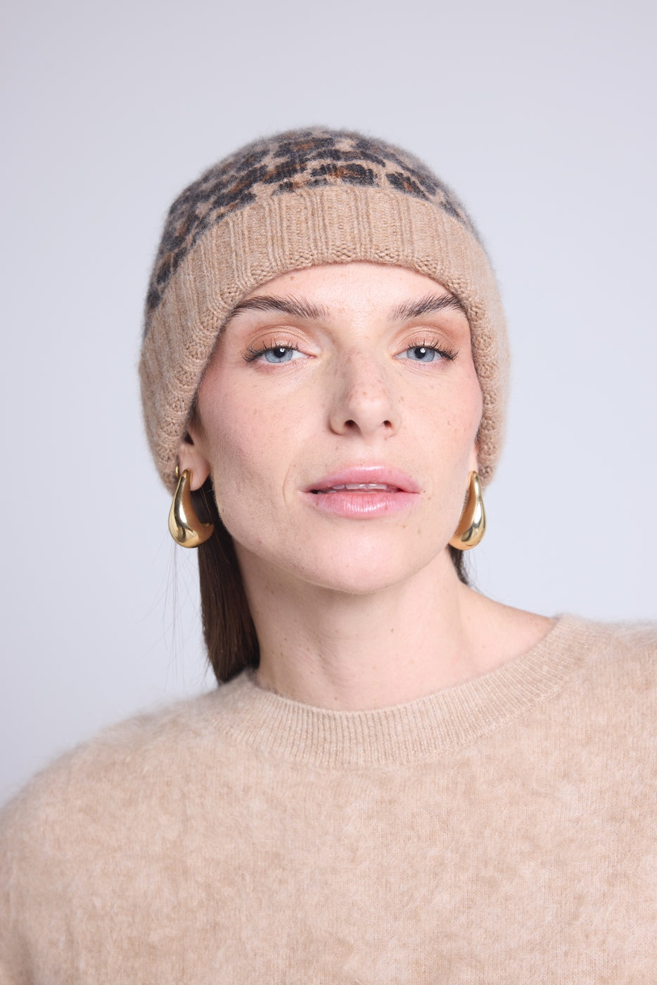 Bonnet Unisexe Leopard Hat - Beige Leopard - Mixte - 100% Cachemire