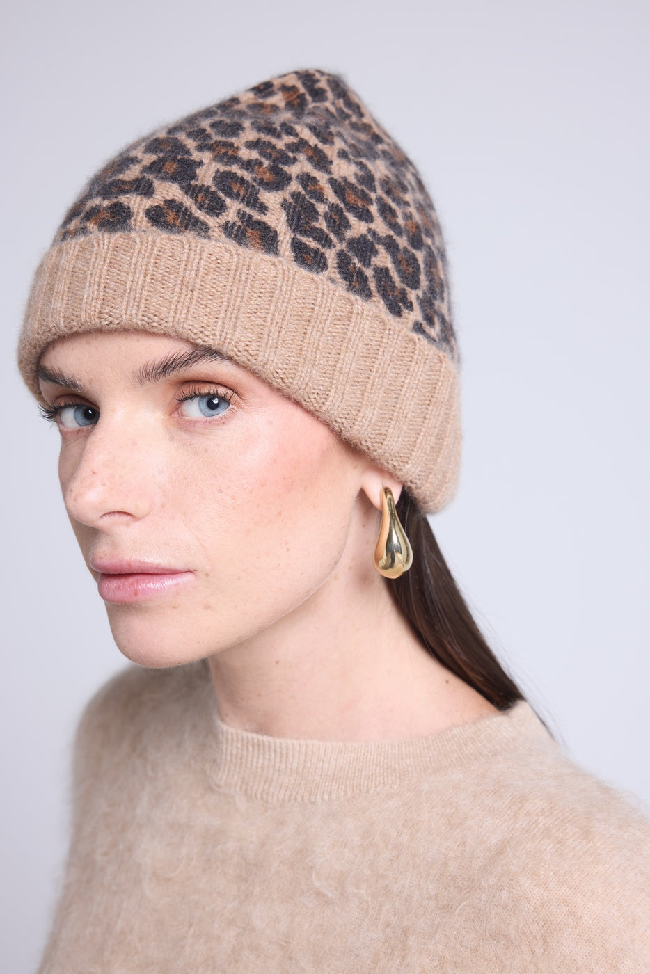 Bonnet Unisexe Leopard Hat - Beige Leopard - Mixte - 100% Cachemire