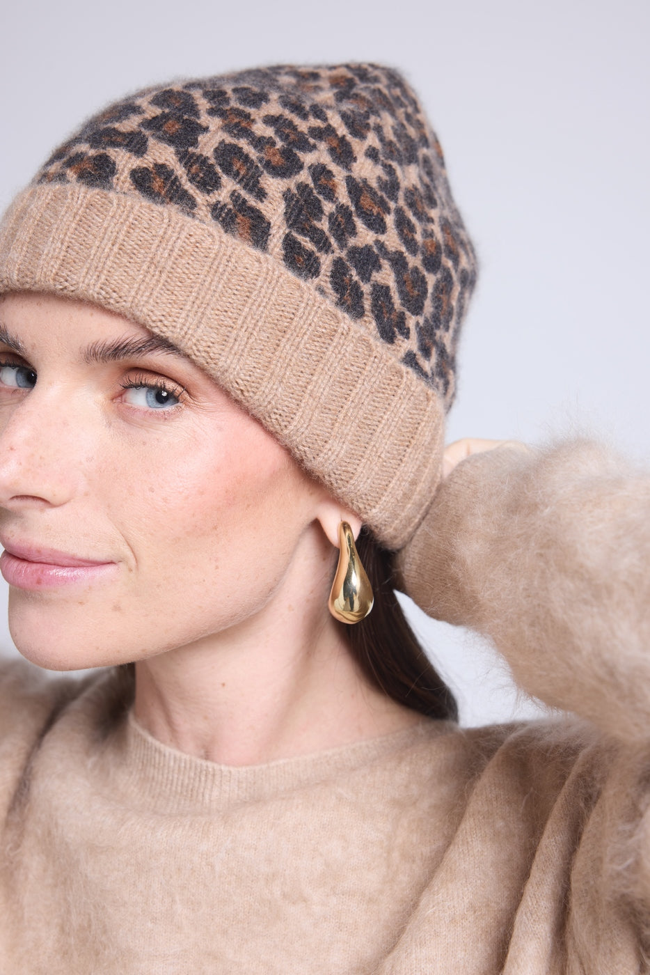 Bonnet Unisexe Leopard Hat - Beige Leopard - Mixte - 100% Cachemire