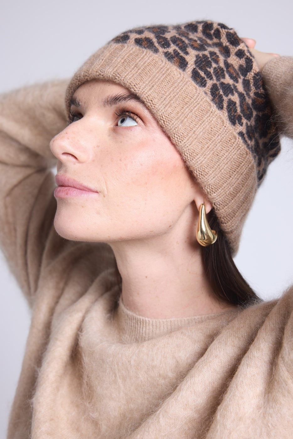 Bonnet Unisexe Leopard Hat - Beige Leopard - Mixte - 100% Cachemire