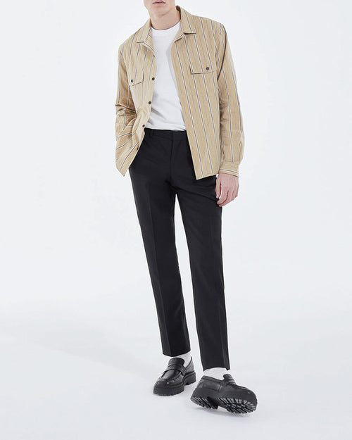 The Kooples - Chemise Col Hawaï Beige À Rayures - Homme