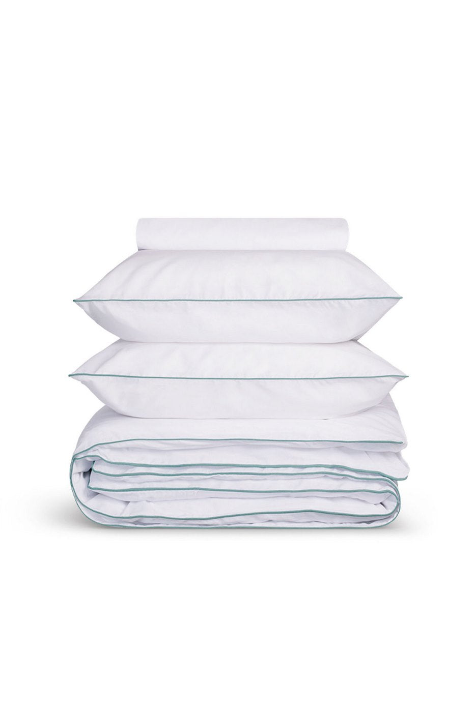Housse De Couette - Percale De Coton - Blanc Liseré Bleu Givré