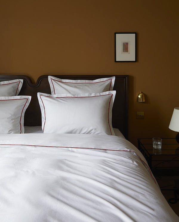 Housse De Couette Satin De Coton - Blanc Bourdon Rouge Basque