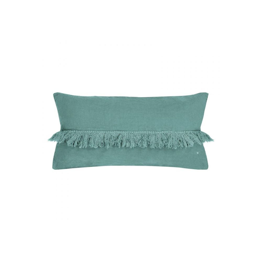 Housse De Coussin En Lin Lavé À Finitions Frangées - Vert