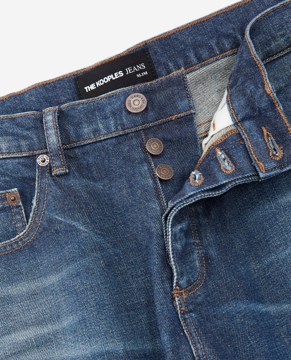 The Kooples - Slim Five-Pocket Washed Blue Denim Jeans - Men