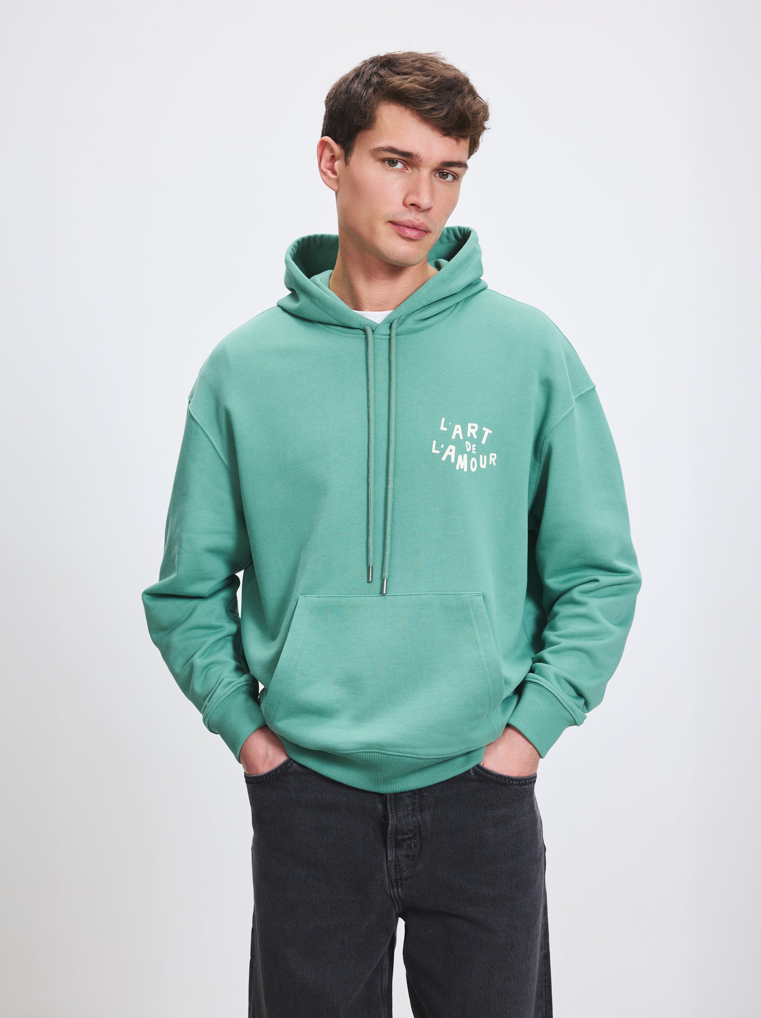 Sudadera con capucha unisex Love Art Frosty Green