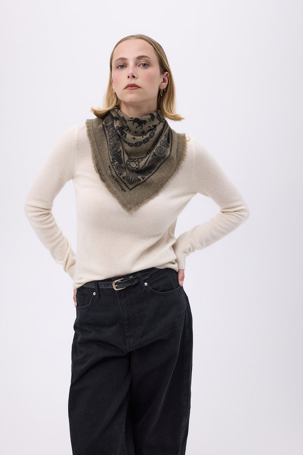 Kleines Bandana Horse – Khakigrün Schwarz – Damen