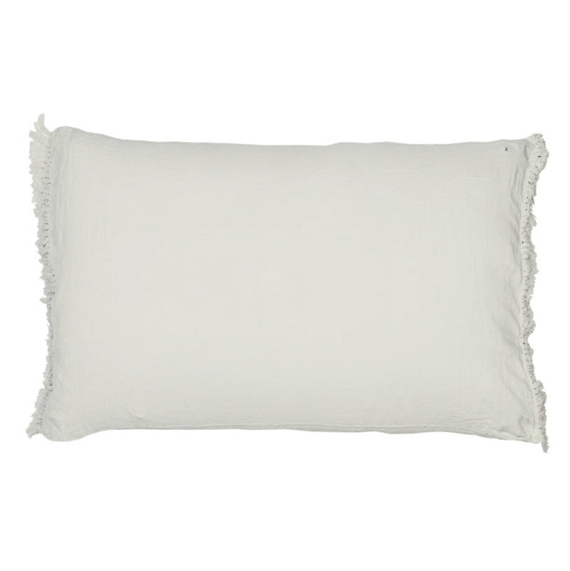Washed Linen Cushion Cover with Fringed Finish - White
