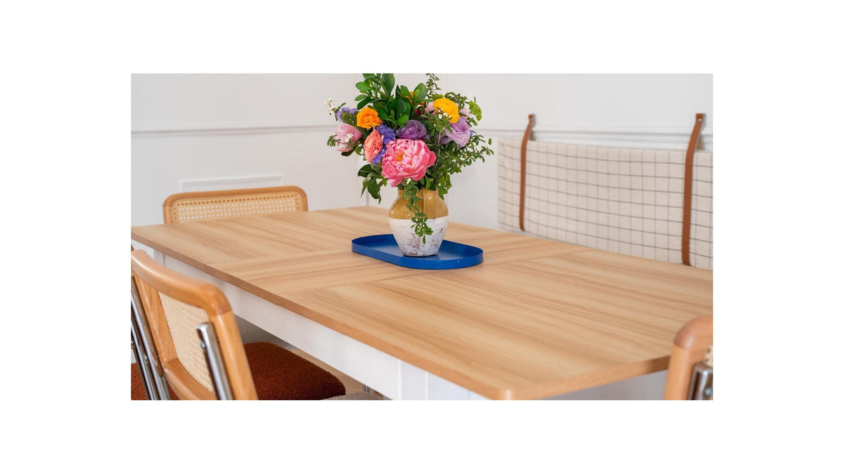 Lexi - Table à Manger Extensible Effet Bois 6/8 Personnes, Piètement 140/180 cm - Blanc