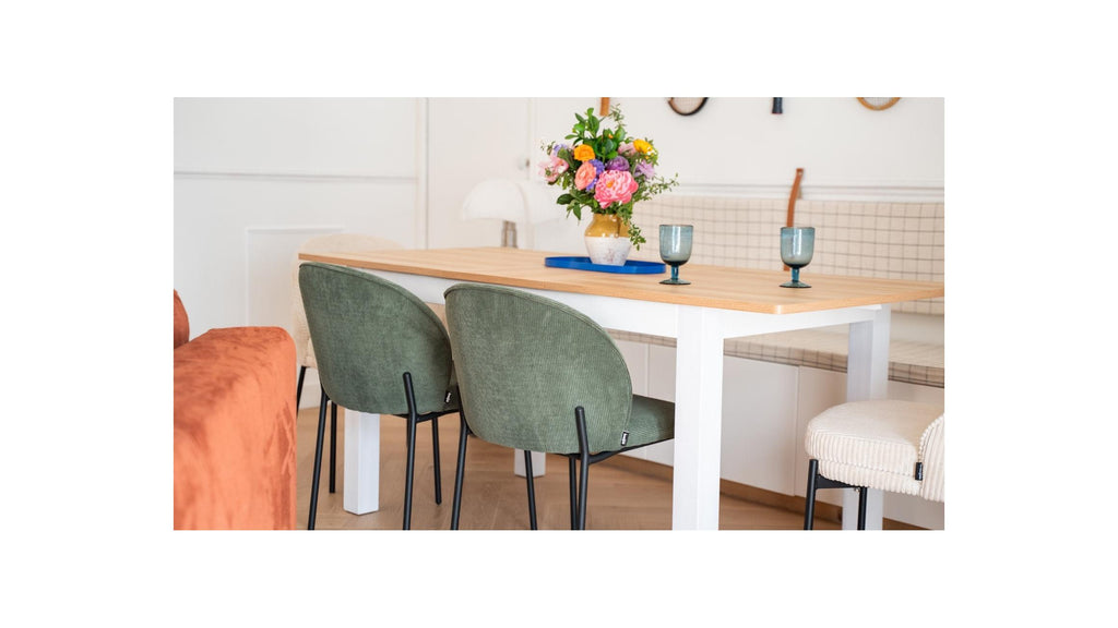 Lexi - Table à Manger Extensible Effet Bois 6/8 Personnes, Piètement 140/180 cm - Blanc
