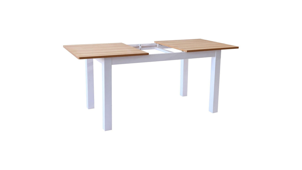 Lexi - Table à Manger Extensible Effet Bois 6/8 Personnes, Piètement 140/180 cm - Blanc