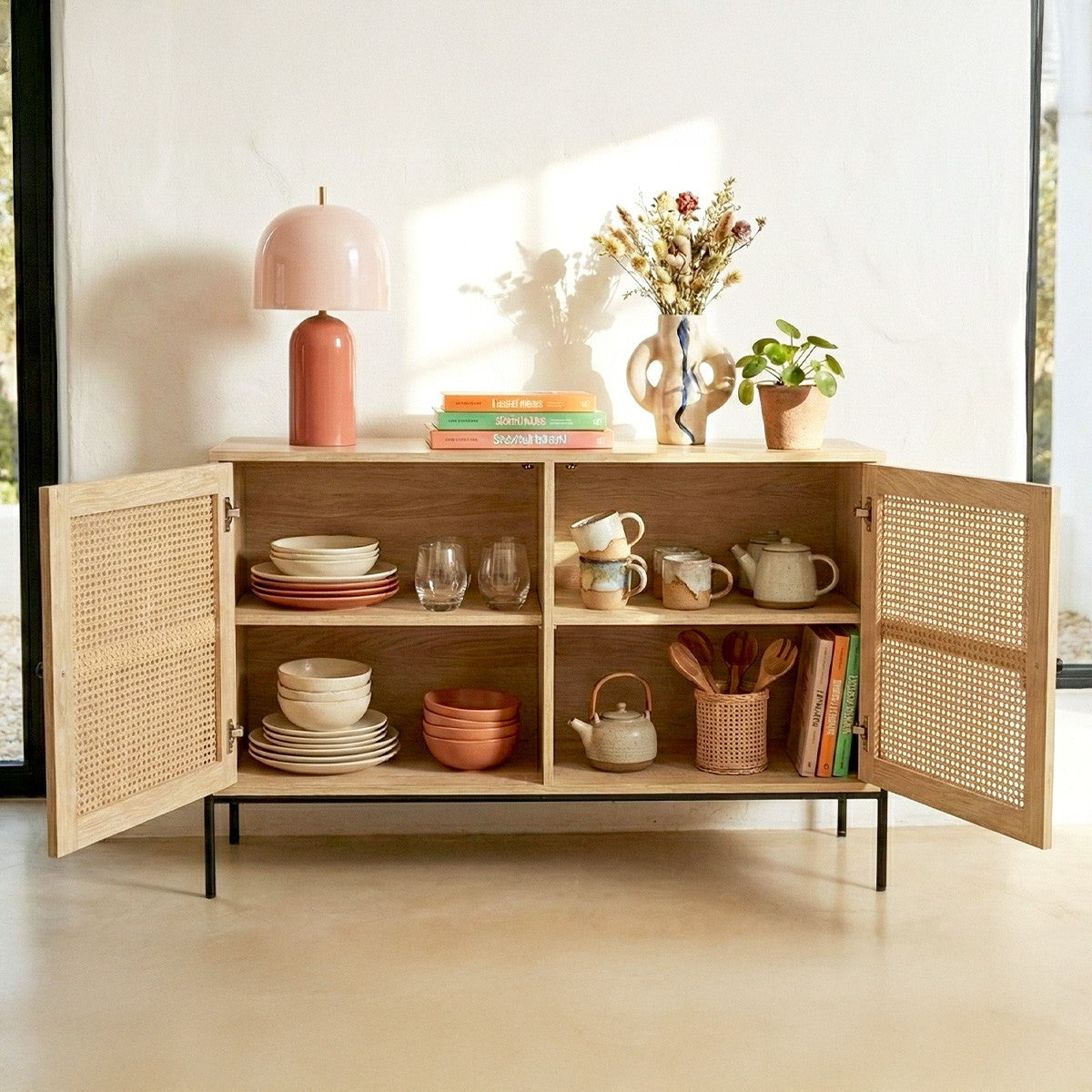 Iris - Credenza - Cannage Ed Effetto Rovere - Legno