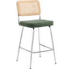 Muse - Lot De 2 Chaises De Bar - Cannage Et Velours Côtelé - Vert Kaki