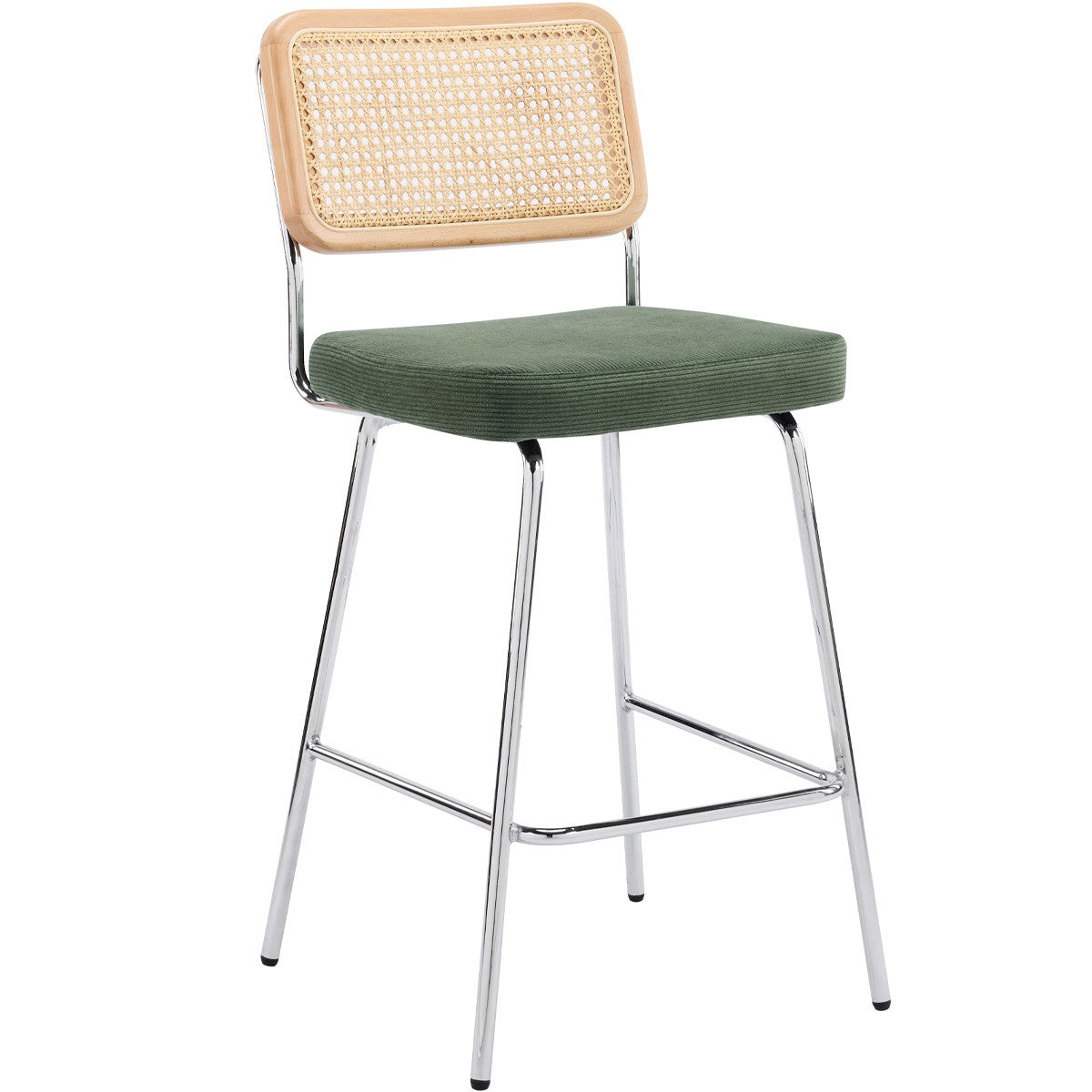 Muse - Lot De 2 Chaises De Bar - Cannage Et Velours Côtelé - Vert Kaki
