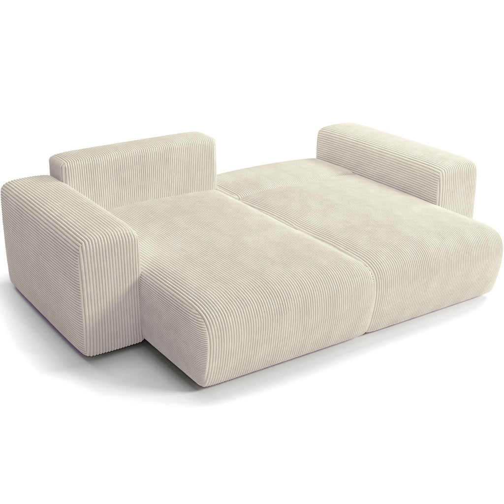 Amara - Canapé D'angle Convertible Réversible - Velours Côtelé - Beige