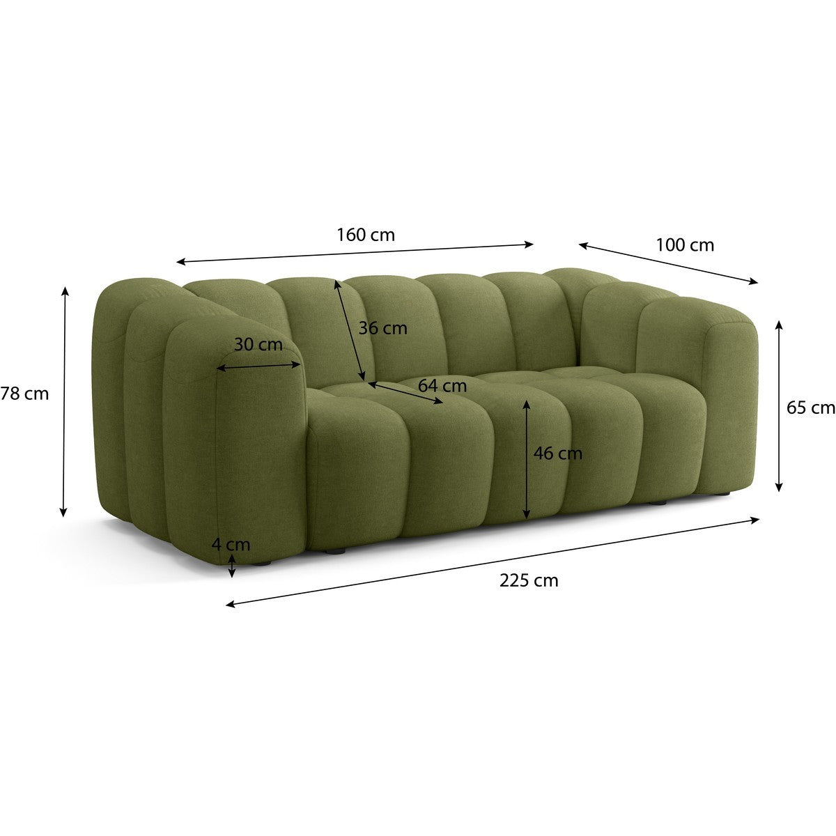 Belleville - Canapé Capitonné - Tissu Chenille - Vert Olive
