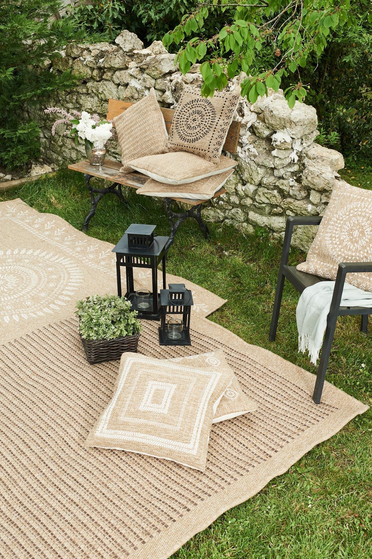 Beige natural jute effect cushion cover Nazar rugs