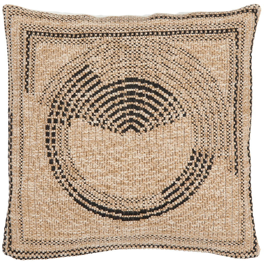 Funda de cojín círculos negros efecto yute natural alfombras Nazar