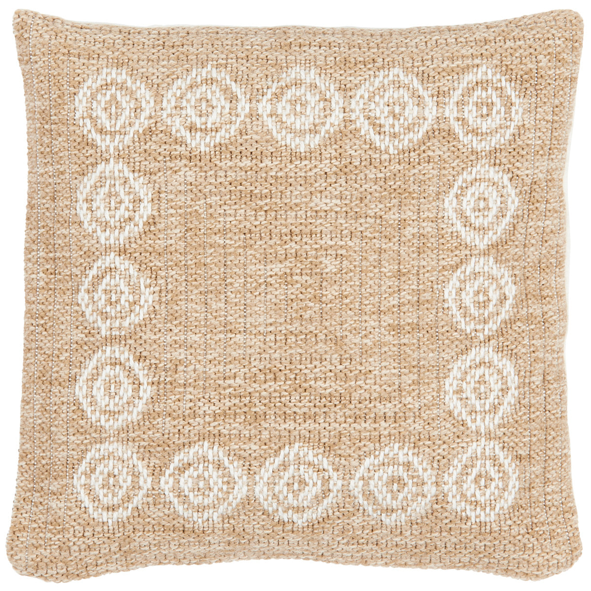 Funda de cojín redonda blanca con estampado efecto yute natural Alfombras Nazar