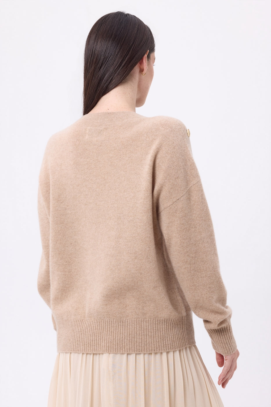 Maglione Girocollo Bottoni Dorati Icone - Beige Crema - Donna - 100% Cashmere