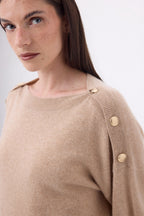 Maglione Girocollo Bottoni Dorati Icone - Beige Crema - Donna - 100% Cashmere