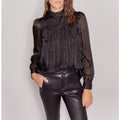 IKKS - Pure Edition Blouse Col Montant En Soie Et Fil Doré - Noir