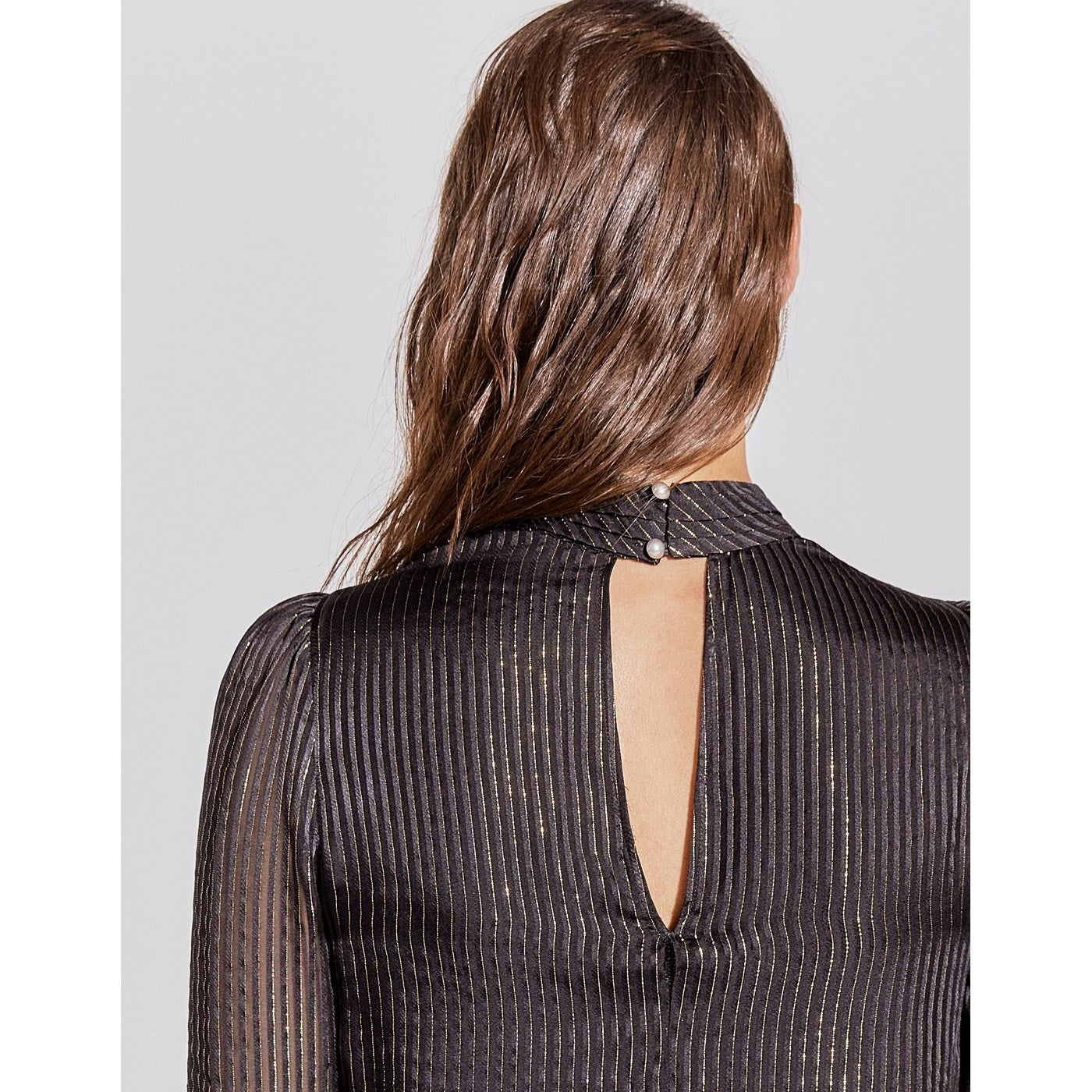 IKKS - Pure Edition Blouse Col Montant En Soie Et Fil Doré - Noir
