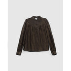 IKKS - Pure Edition Blouse Col Montant En Soie Et Fil Doré - Noir