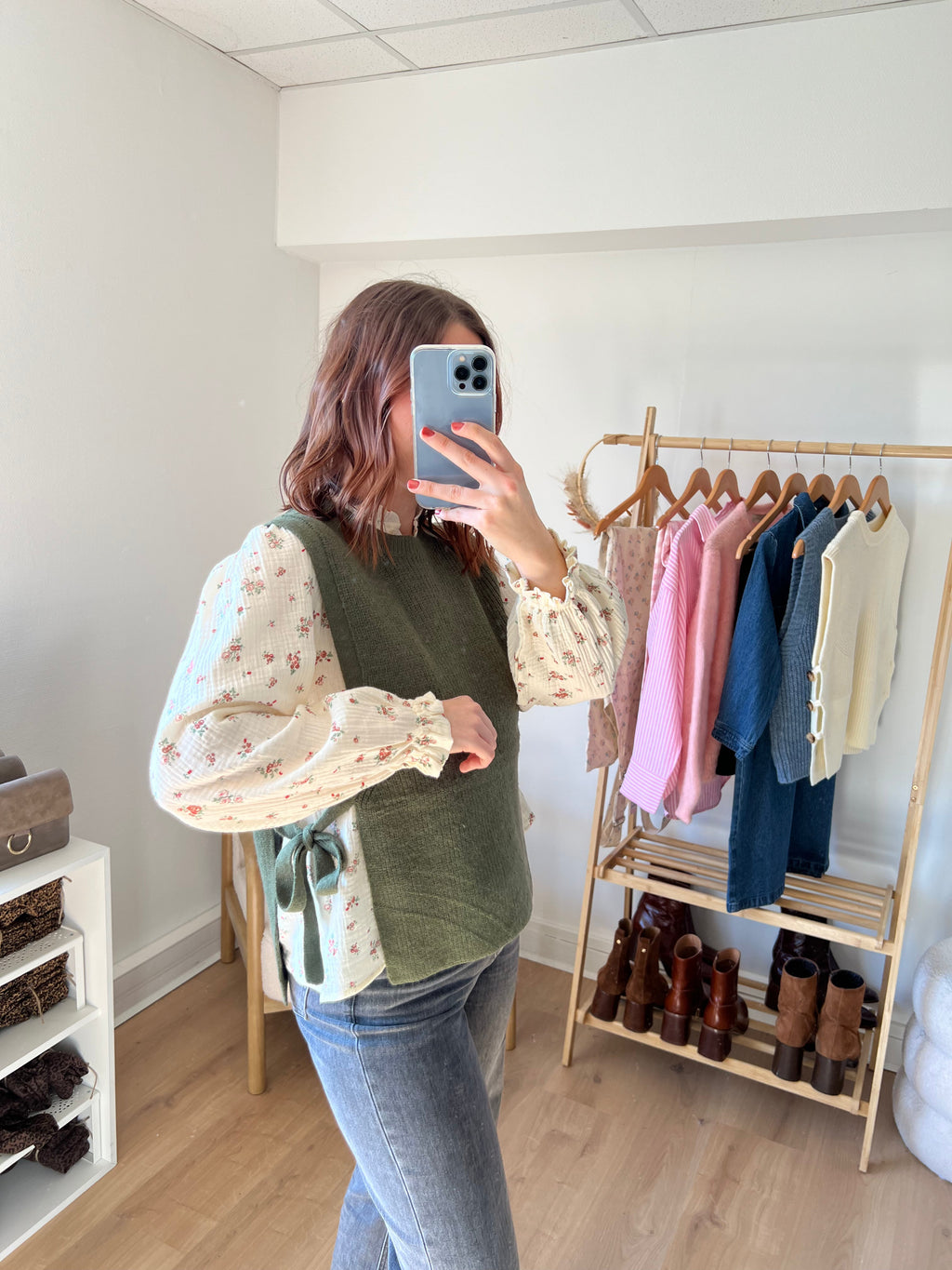 Khaki Valentine Sleeveless Knotted Sweater