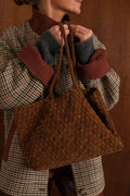 Camel Woven Suede Maxi Bag