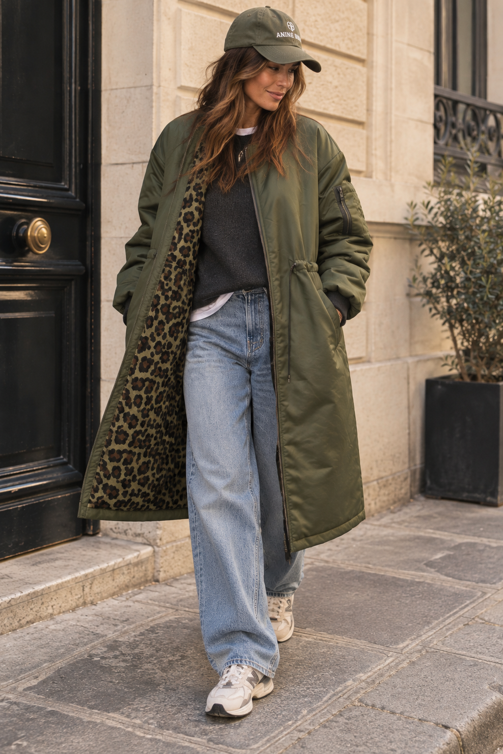 Lange Wende-Bomberjacke Lara Khaki