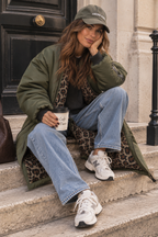 Lange Wende-Bomberjacke Lara Khaki